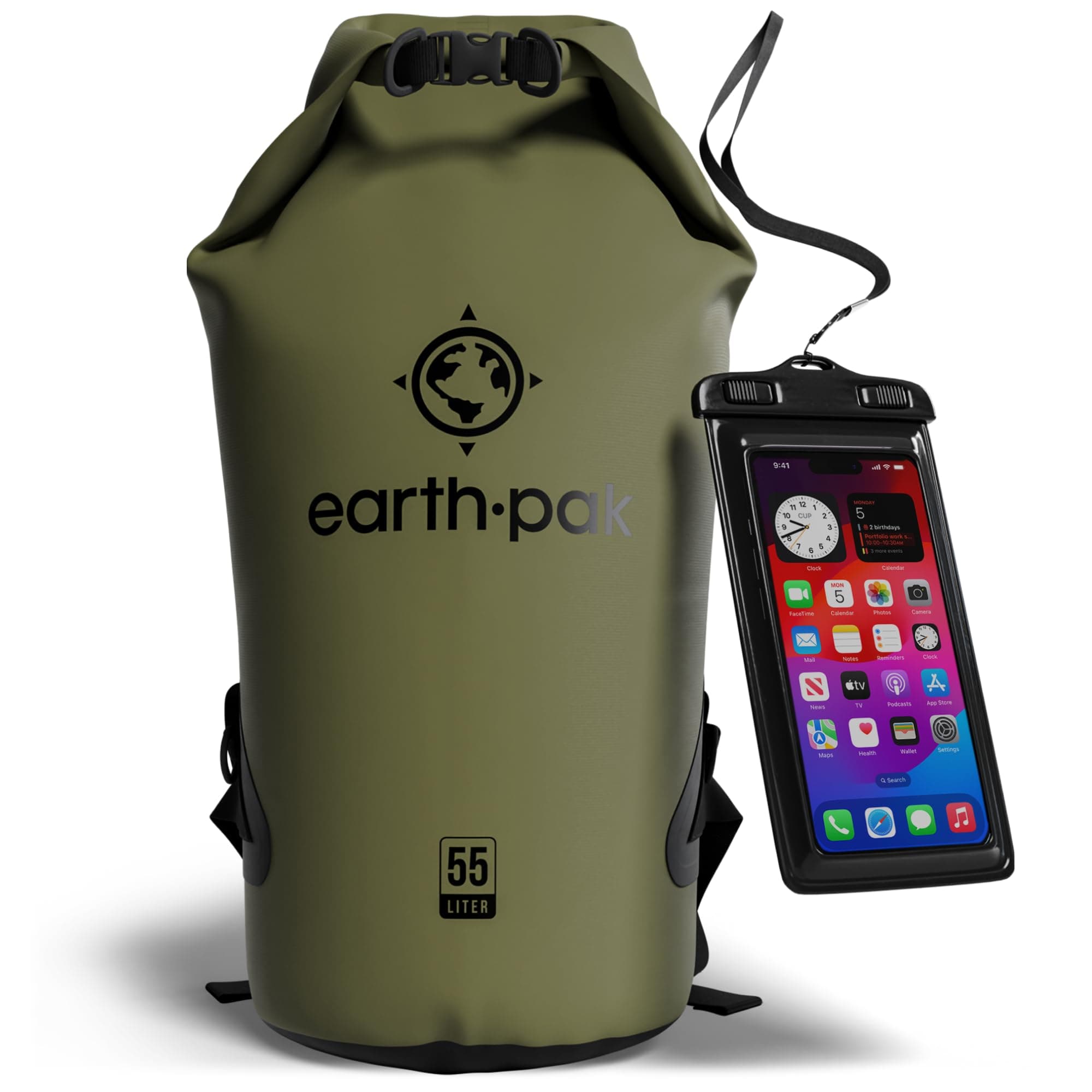 Earth Pak -Waterproof Dry Bag - Roll Top Dry Sack Keeps Gear Dry for Boating, Hiking, Camping and Fishing with Waterproof Phone Case