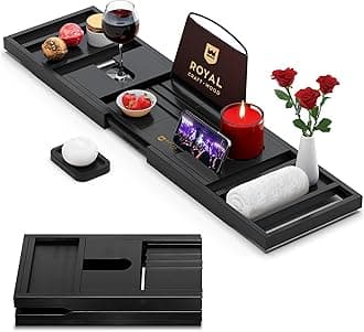 Foldable Bathtub Tray Caddy Bamboo Bathtub Tray Expandable, Bathroom Tray, Bath Tub Table Caddy with Extending Sides - Free Soap Dish