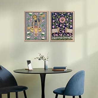 kotart Madhubani Art Framed Painting for Home, Living Room, Hall | Shri Nath Ji Pichwai Traditional Paitnings with Frame for Home Decor (Set of 2)