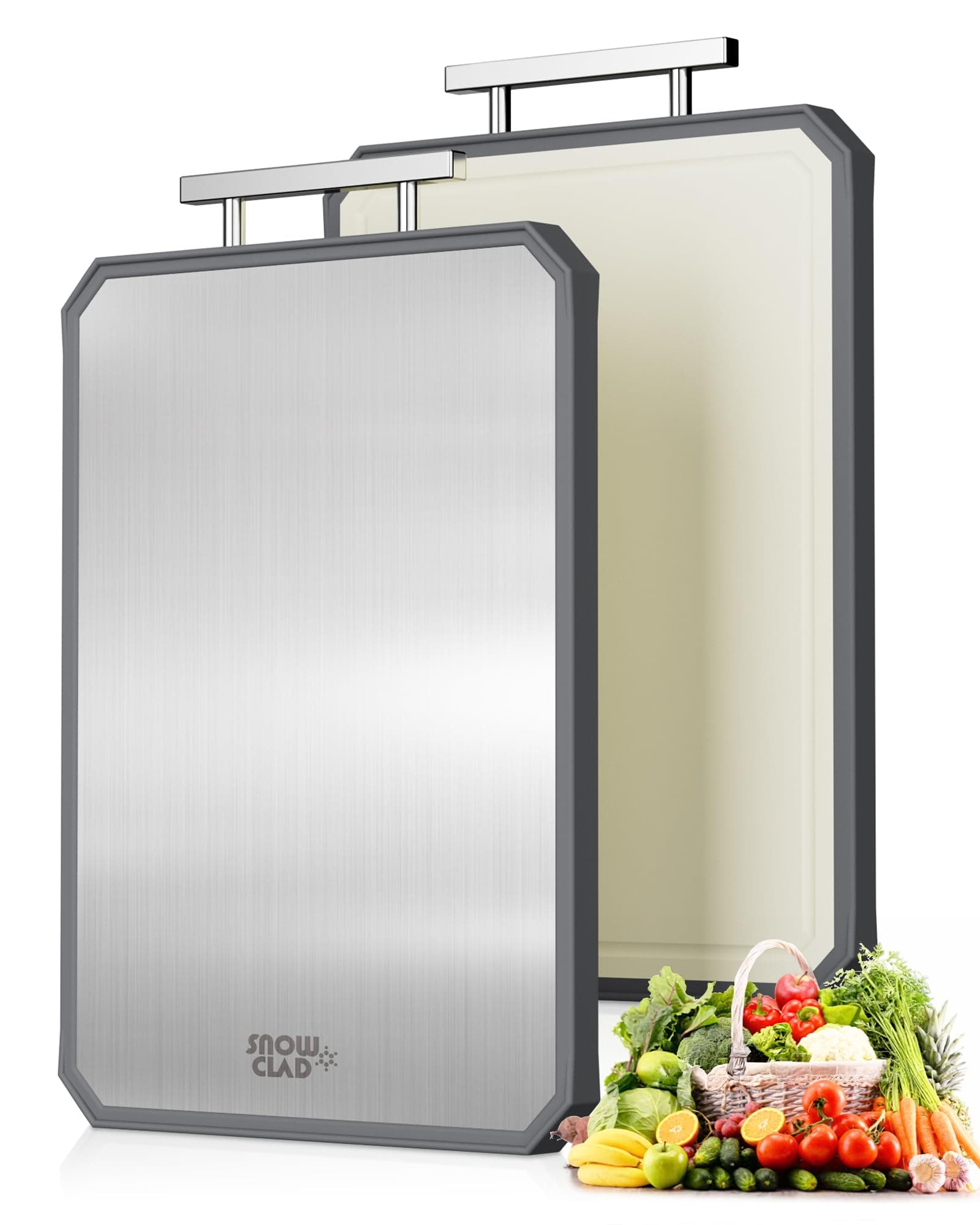 SNOWCLAD Stainless Steel Double-Sided Cutting Board for Kitchen, Large Meat Chopping Board, Non-Toxic, Dishwasher Safe, 16 x 11 Inch