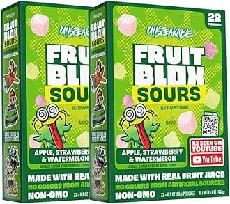 Fruit Blox Sours Fruit Snacks, Apple Strawberry & Watermelon, 2 Boxes of 22 Pouches, Non-GMO, Made with Real Fruit Juice (Blue Raspberry & Cherry)