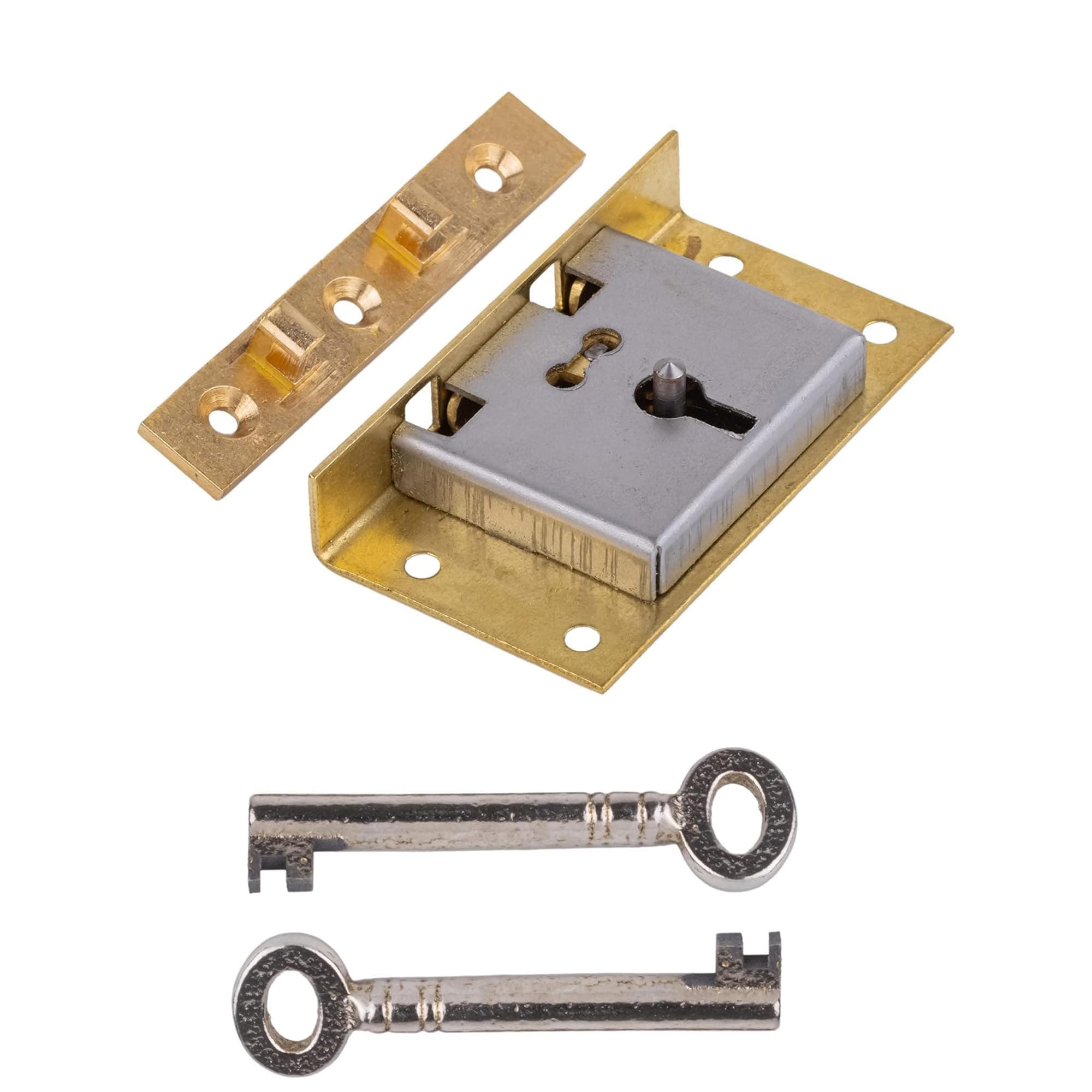 Large Brass Half Mortise Chest or Box Lock with Two Skeleton Keys | HL3-SB-2K