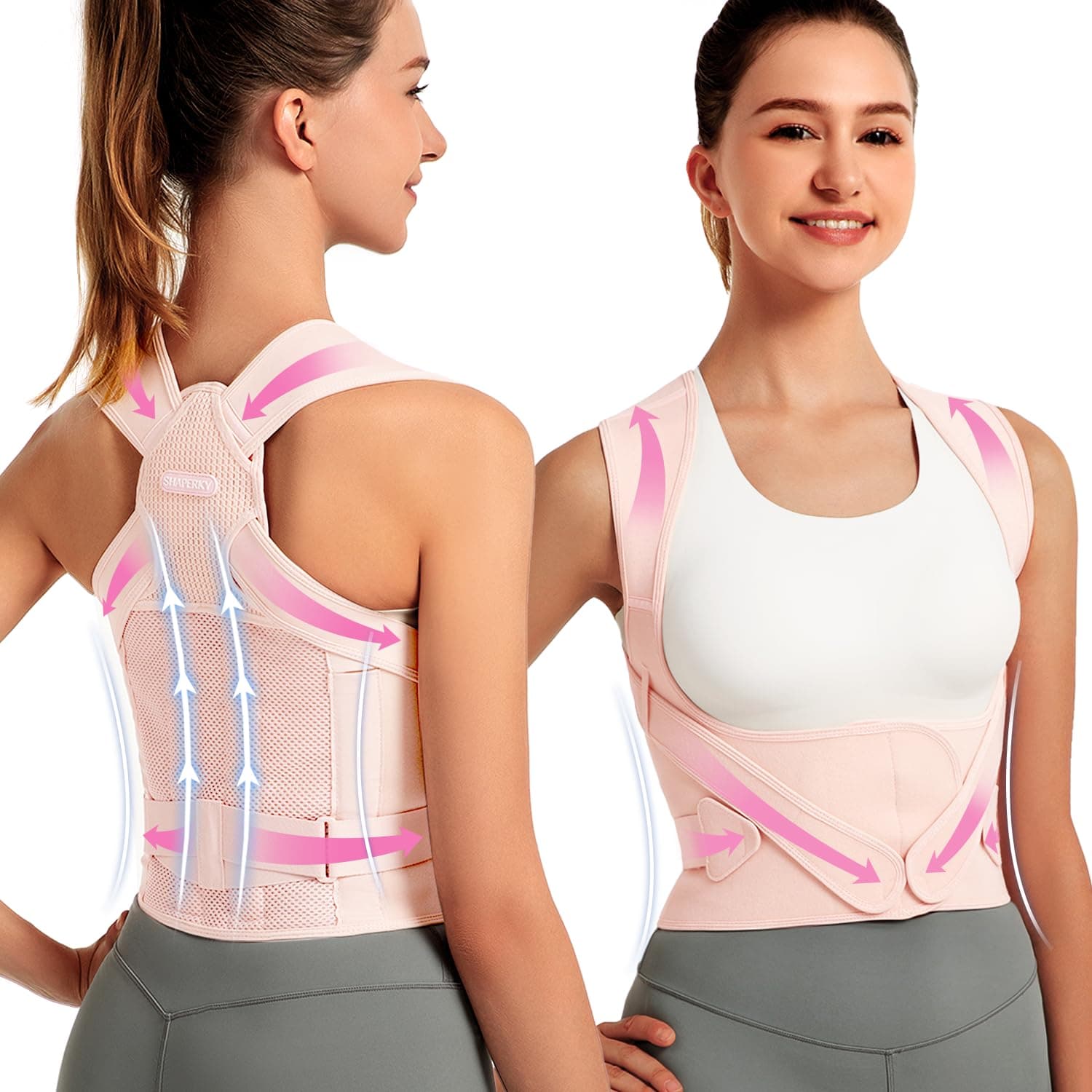 Posture Corrector for Women for Support: Back Brace for Full Back Support - Adjustable Shoulder Straightener for Women and Men (Pink, L)