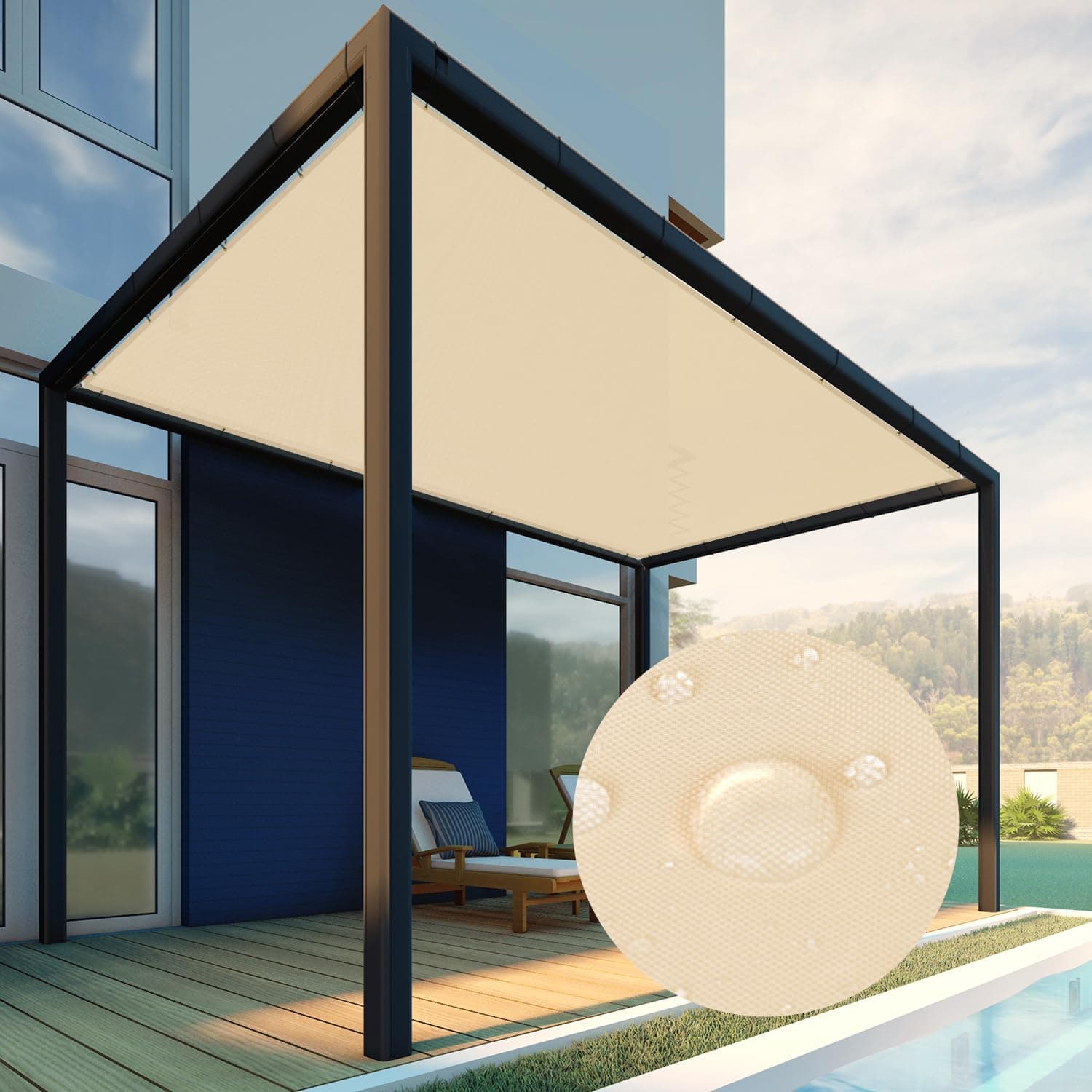 Patio Paradise 19' x 25' Waterproof Sun Shade Sail Rectangle Shade Cloth with Grommets, 260 GSM Patio Canopy Awning 95% UV Block for Backyard Deck Pergola Replacement Cover, Beige, Customized