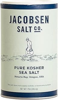 Jacobsen Salt Co. Pure Kosher Sea Salt – Kosher, Coarse, Non-Iodized Made in USA, Non-GMO, Steak Seasoning, Gourmet, Real Salt Flakes – 12oz