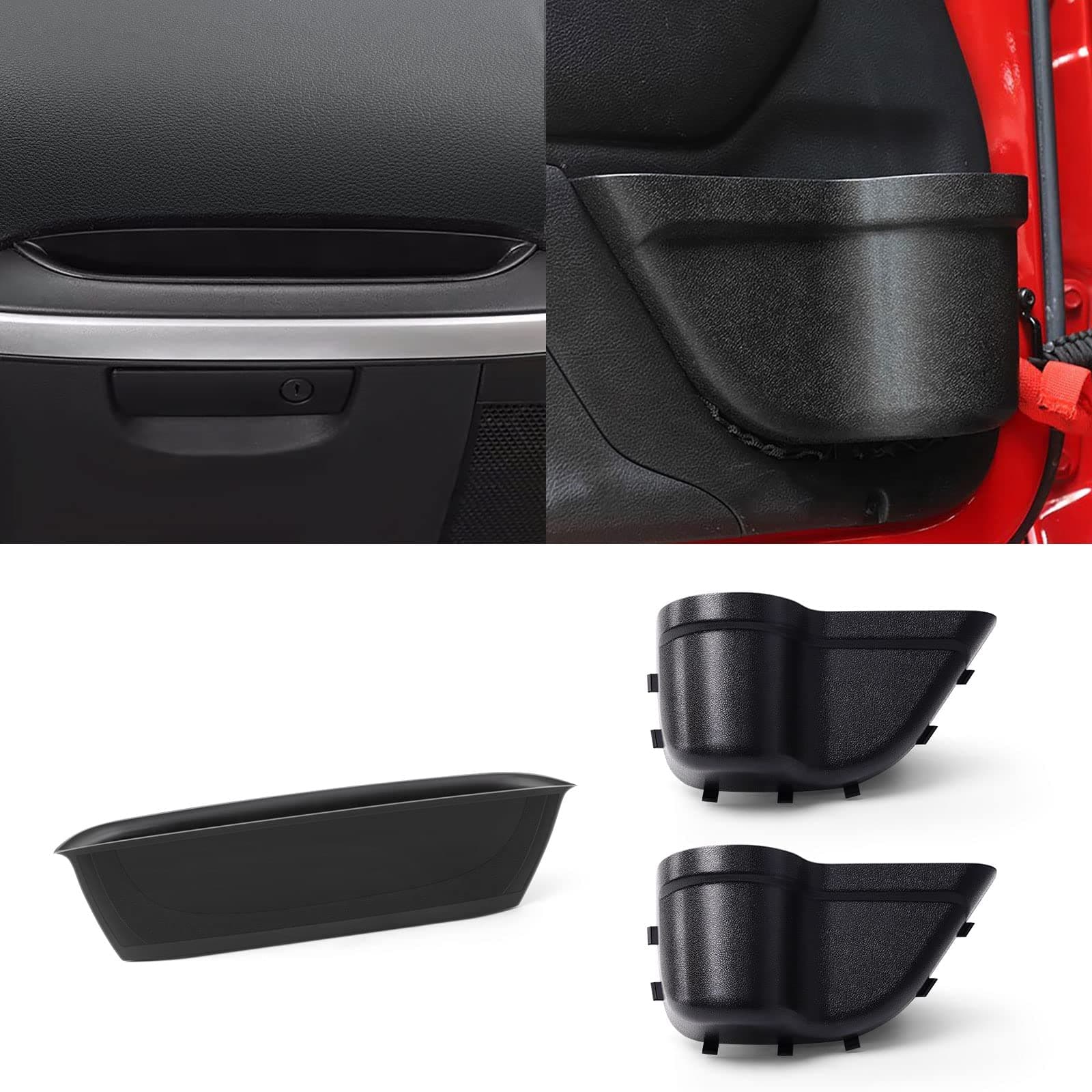 DrCarNow 3PCS Door Side Insert Organizer Box with Passenger Storage Tray Accessories for 2011 2012 2013 2014 2015 2016 2017 2018 Jeep Wrangler JK JKU 2/4 Door.