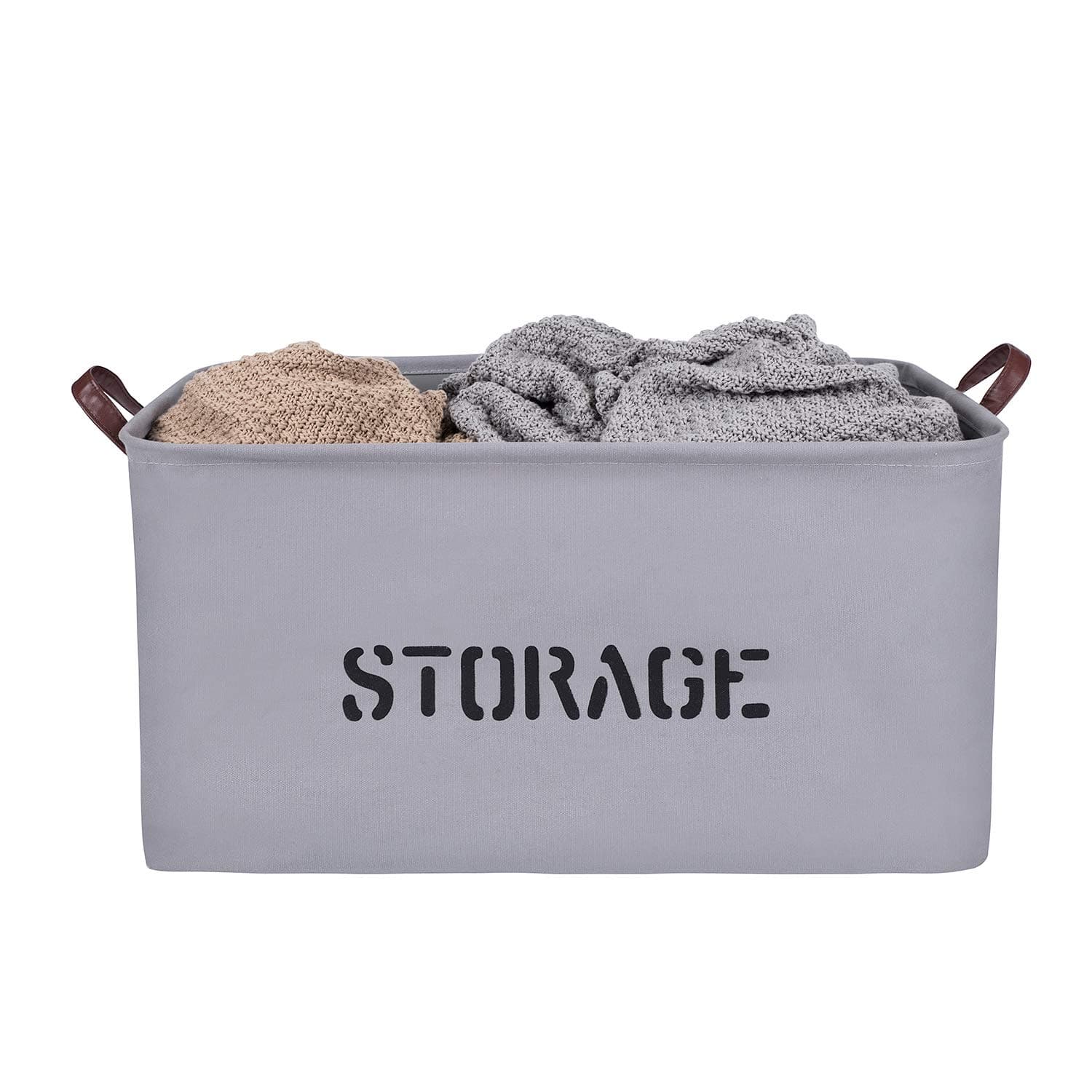 Extra Large Storage Basket, Collapsible Canvas Basket, Foldable Woven Organizer Bin for Toys, Kids, Pets, Blankets, Laundry, Shoes, Closet, Rectangular by Braided Crown (Grey)