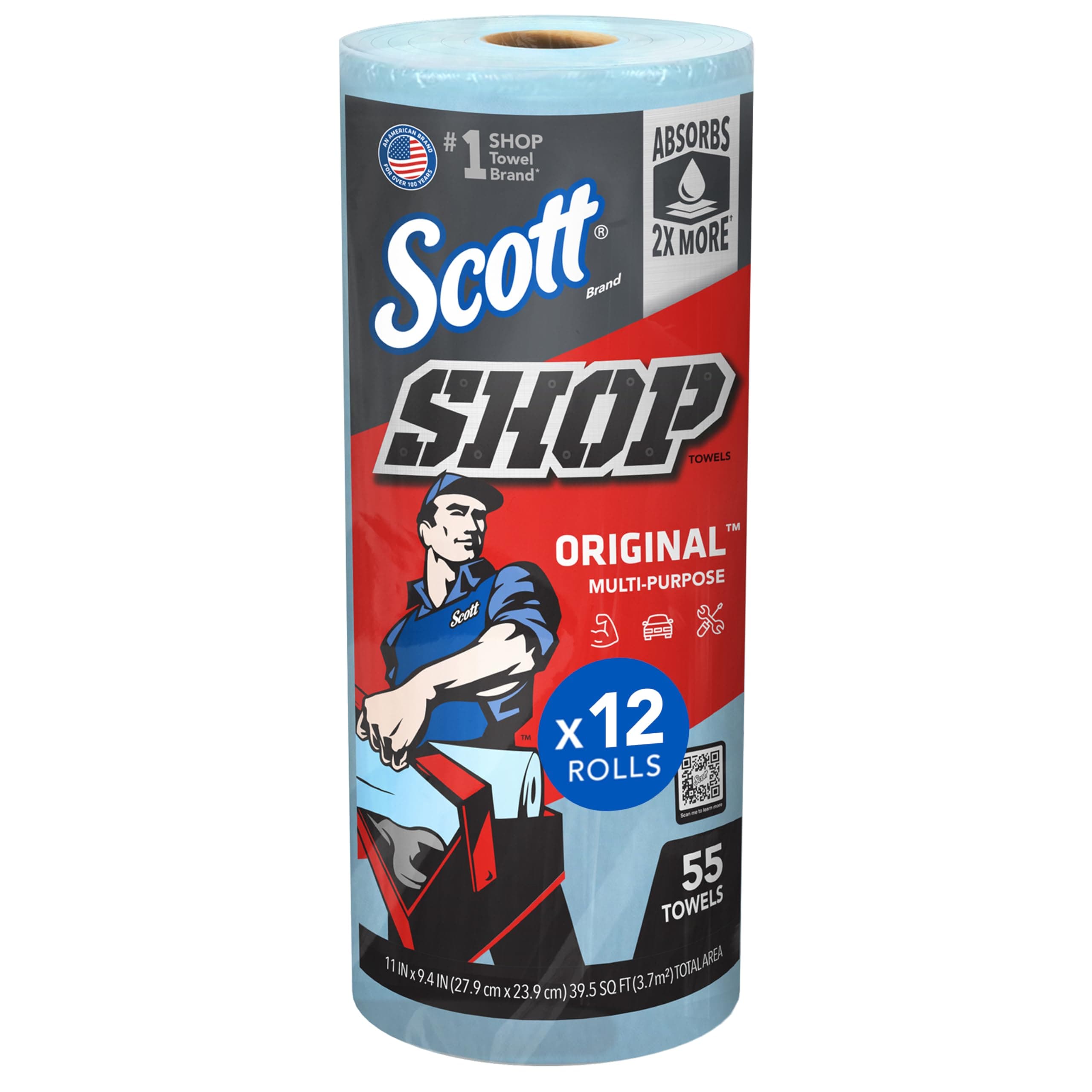 SCOTT SHOP ORIGINAL Towels (75147), Blue, 55 Sheets/Standard Roll, 12 Rolls/Case, 660 Towels/Case