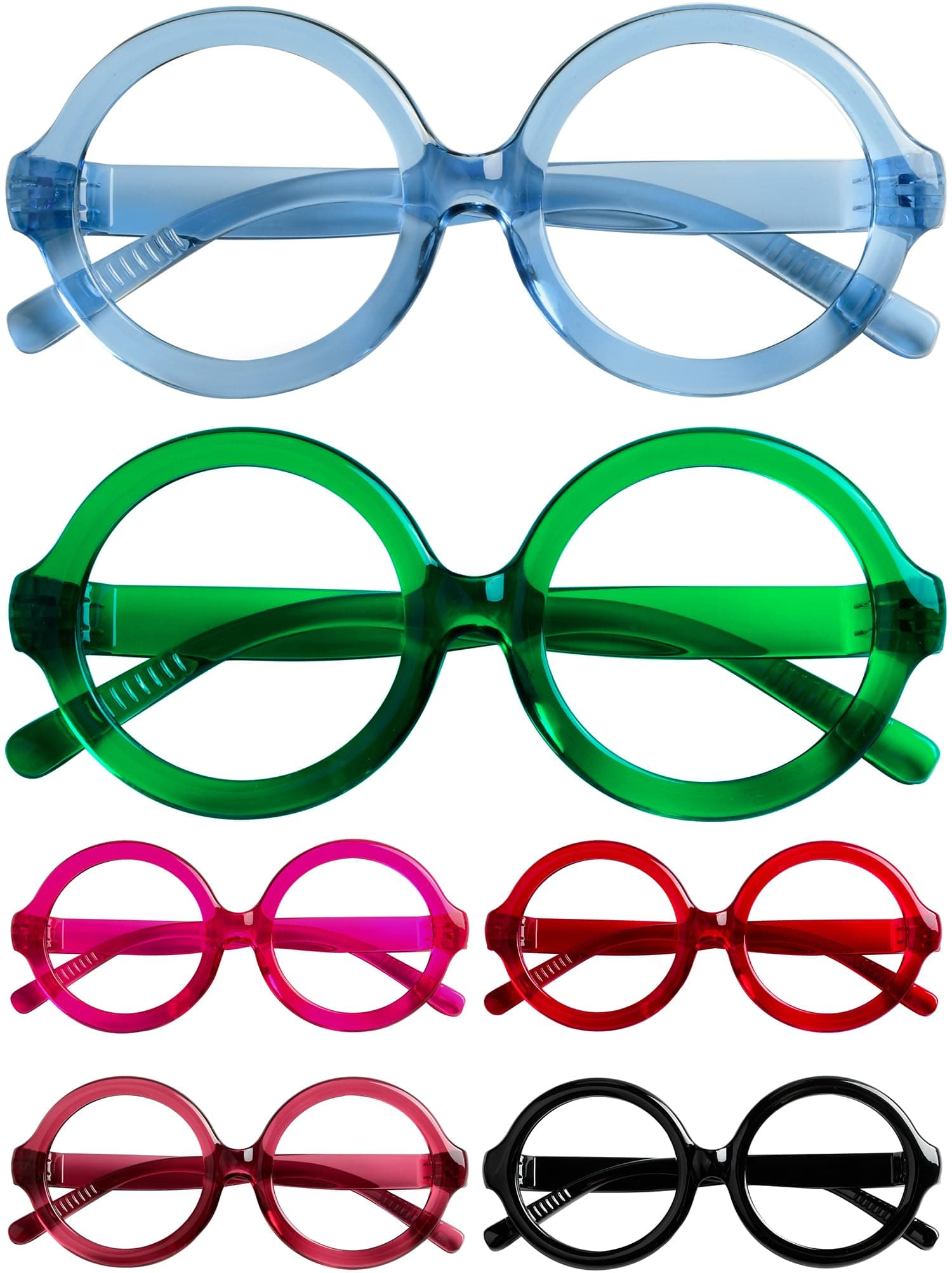 CessBlu 6 Pack Huge Oversized Reading Glasses without Metal No Screws for Women Large Head Round Readers +2.00