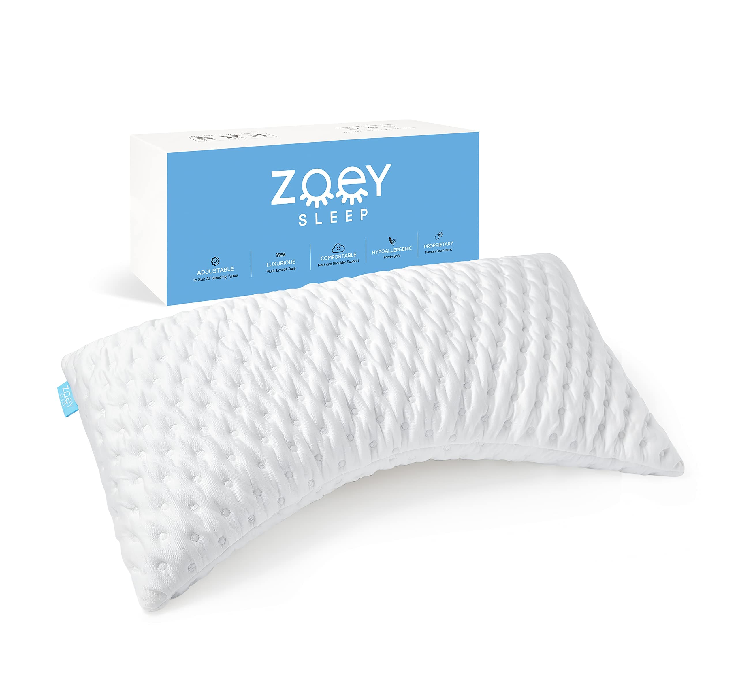 Zoey Sleep Adjustable Bed Pillow (White, King)