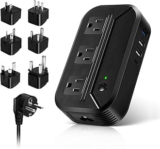 Voltage Converter 2300W Power Step Down 220V to 110V Universal Travel Adapter Power Converter Power Transformer w/ 3 AC Outlets 3 USB Ports 1 Type-C Charging EU/UK/AU/US/IT/South Africa Black