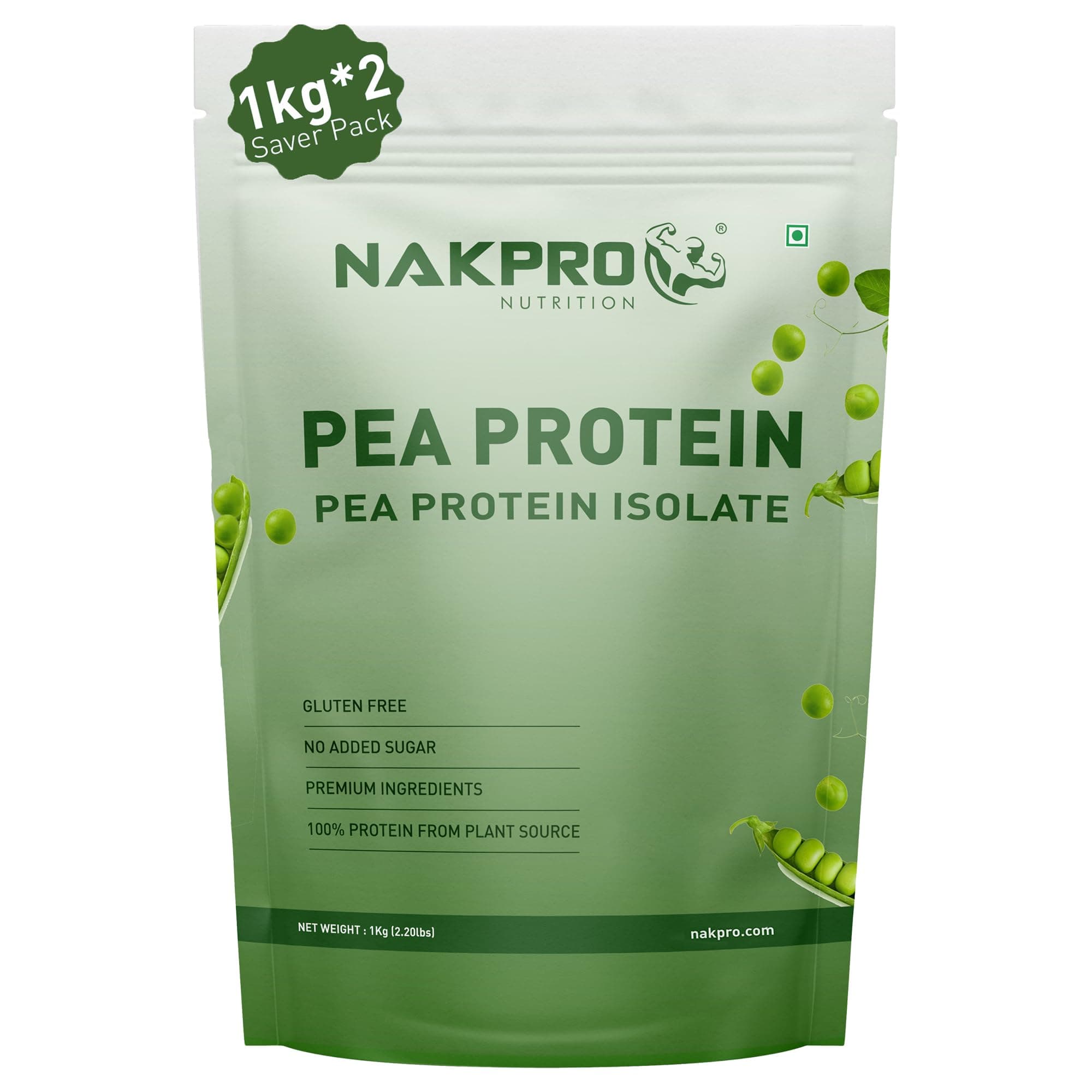 NAKPRO NUTRITION 100% Pea Protein Isolate, Chocolate - 2kg (1kg*2) | 26g Protein Per Scoop | Plant Based Protein Powder| All Essential Amino Acids for Muscle Support and Recovery