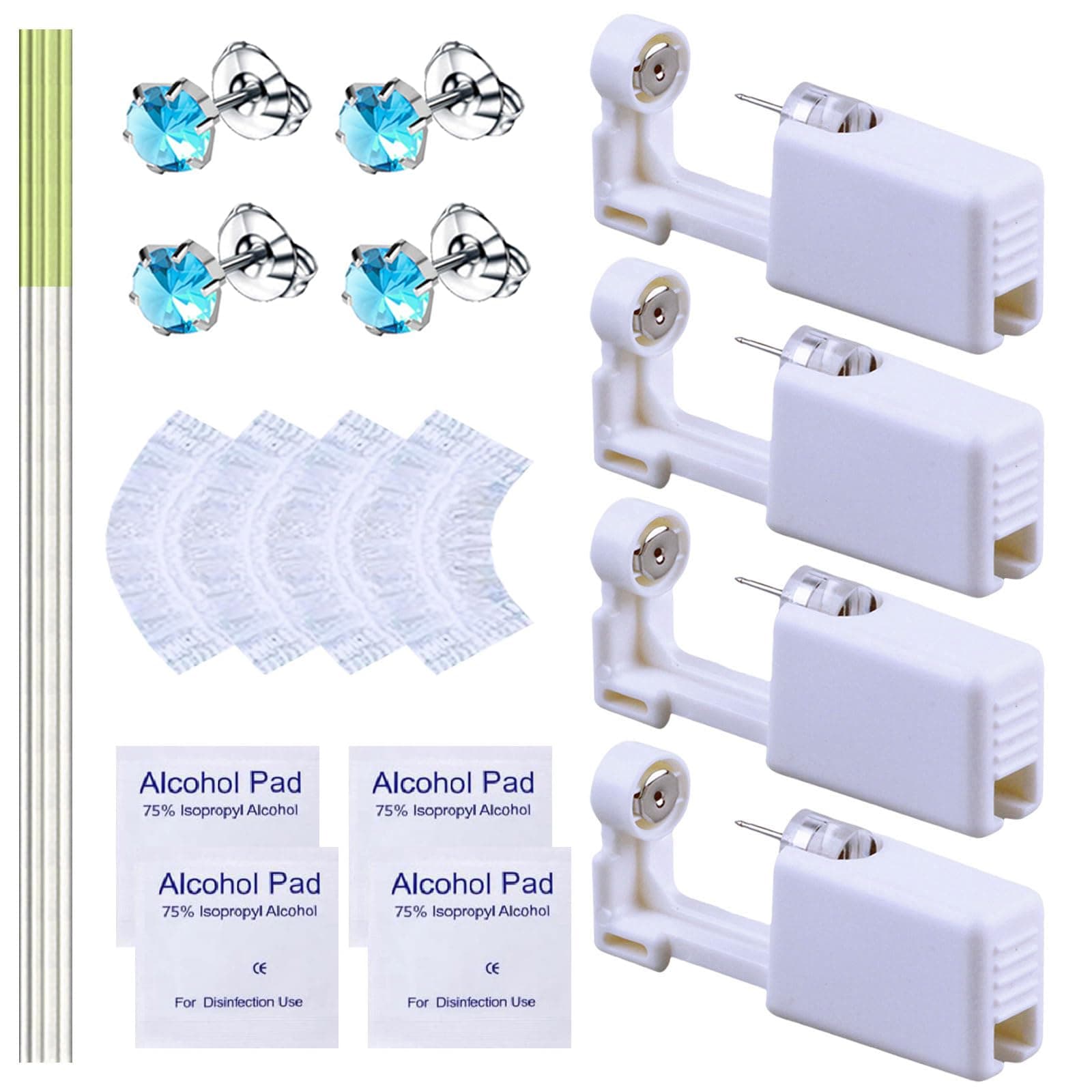 Hermosa4 Pcs Ear Piercing Kit, Safety Piercing Gun Tool, Disposable Self Ear Piercer Kit with 4 Pcs Earrings Stud 4 Pcs Ear Hole Cleaning Thread 4 Pcs Cleaning Sheet