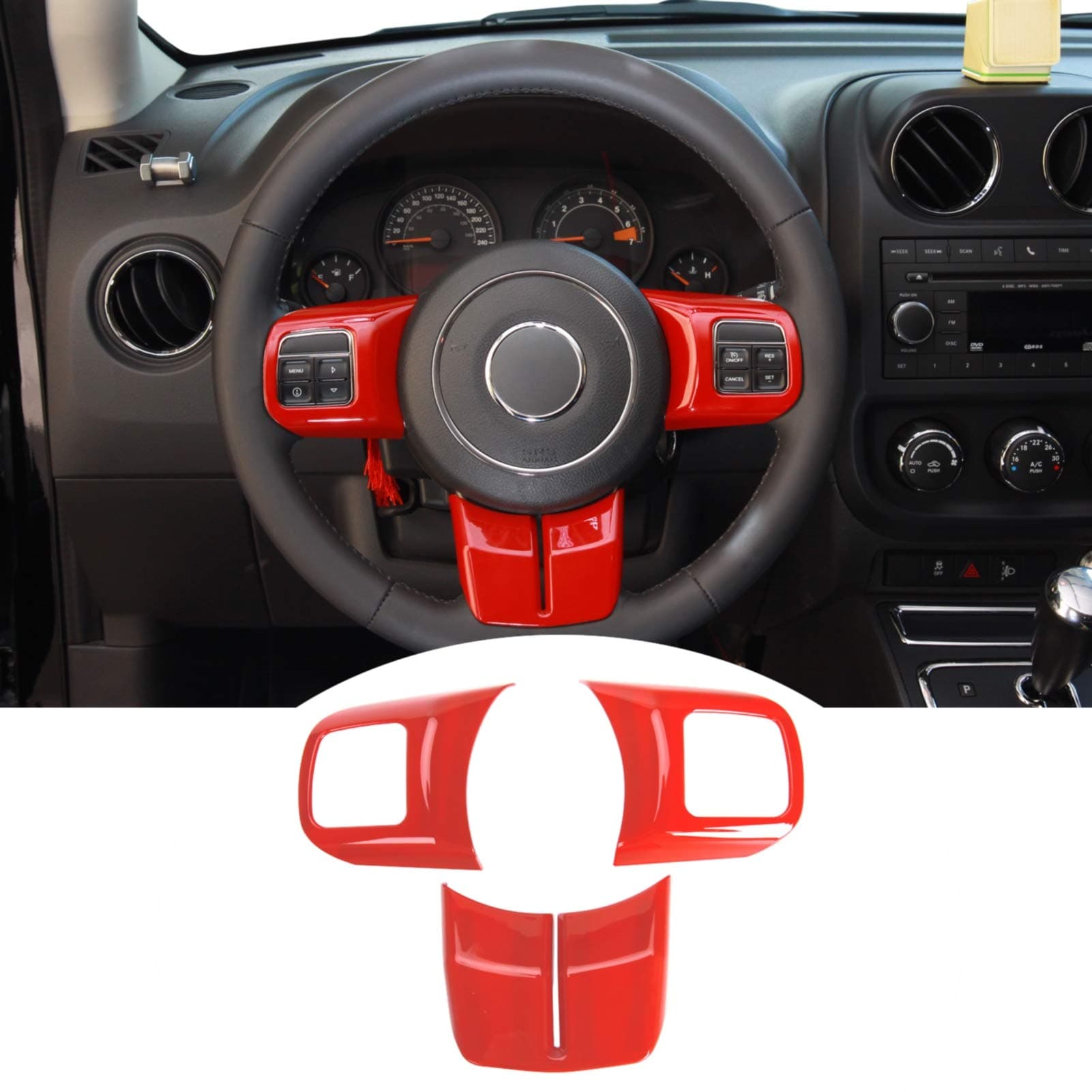 JeCar Interior Steering Wheel Decoration Trim Kits for 2011-2018 Jeep Wrangler JK/2011-2013 Grand Cherokee/2011-2016 Jeep Compass & Patriot, Red