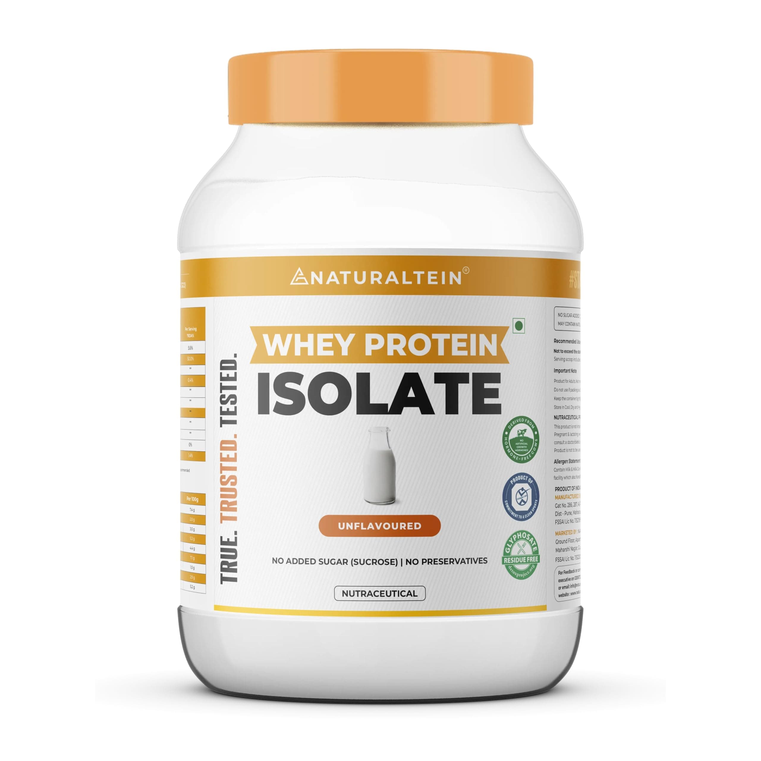Natural Whey Protein Isolate Unflavoured - 1 kg (Naturally flavored, Non GMO, No Artificial Sweeteners)