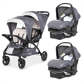 Sit N' Stand Tandem Double Stroller w/ 2 Pack EZ-Lift Plus Infant Car Seats, Magnolia