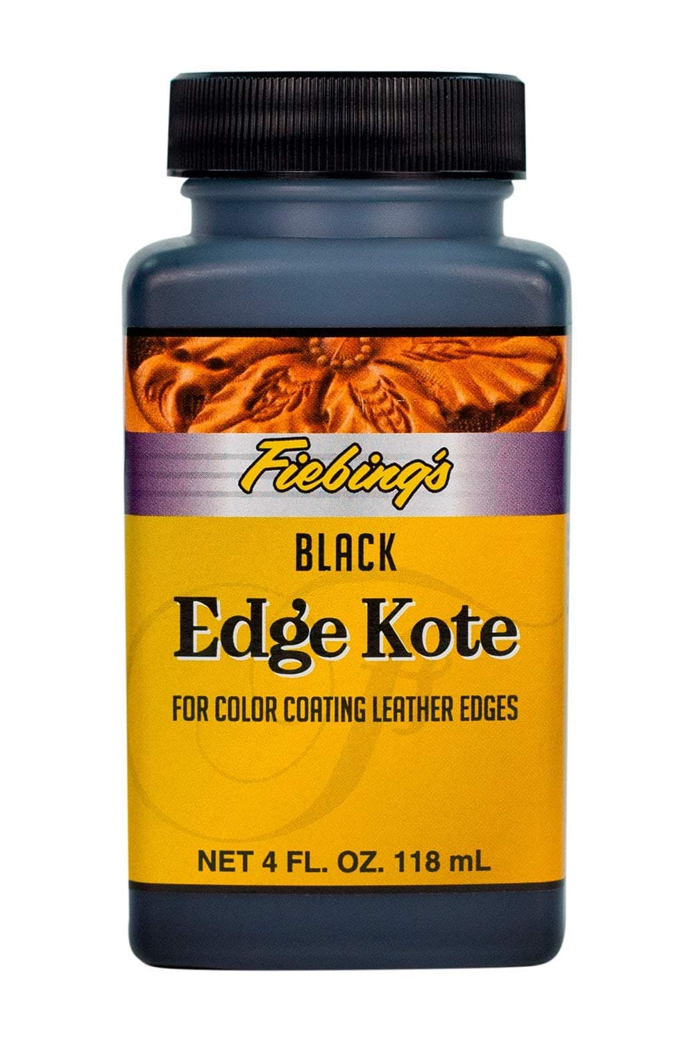 Fiebing's Edge Kote (4oz) - Black - Flexible, Water Resistant Coating for Leather Edges, Medium Gloss - for Color Coating and Protecting Edges of Leather Shoes, Crafts and Furniture