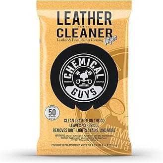 Chemical Guys Leather Cleaner Wipes Mega 50 Pack - Interior Leather Wipes for Cars, Natural, Synthetic, Faux & Pleather Surfaces, Safe for Cars, Trucks, Furniture, Boots & More, Convenient 50 Count