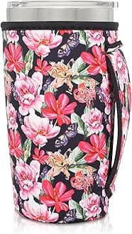 Neoprene Insulated Sleeves Cup Holder with Handle for 20oz Tumbler Cups, Reusable Iced Coffee Sleeve Compatible with Starbucks Trenta, Dunkin Large, more(Floral Prints)