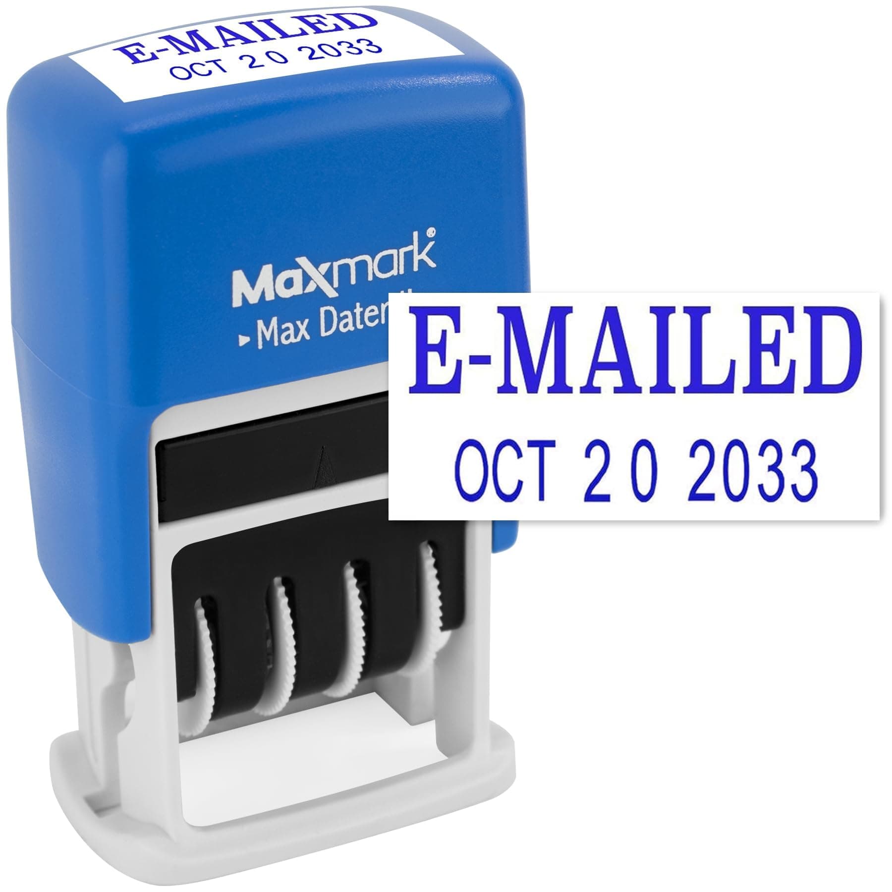 MaxMark Self-Inking Rubber Date Office Stamp with E-MAILED Phrase & Date - Blue Ink (Max Dater II), 12-Year Band