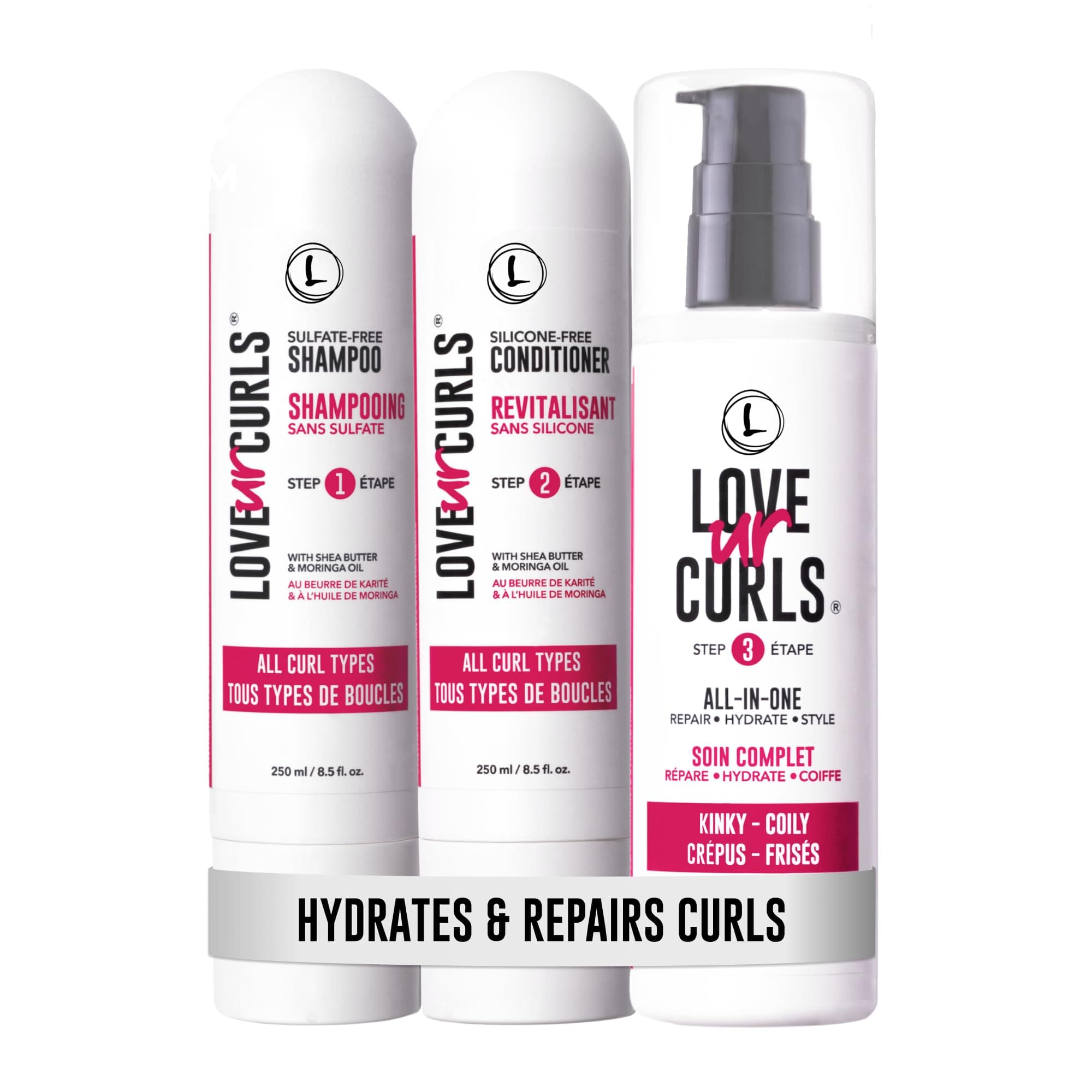 Shampoo & Conditioner Set with All in One Curl Cream Styler for & Coily Hair, 3 Step System for Repair and Moisturizing