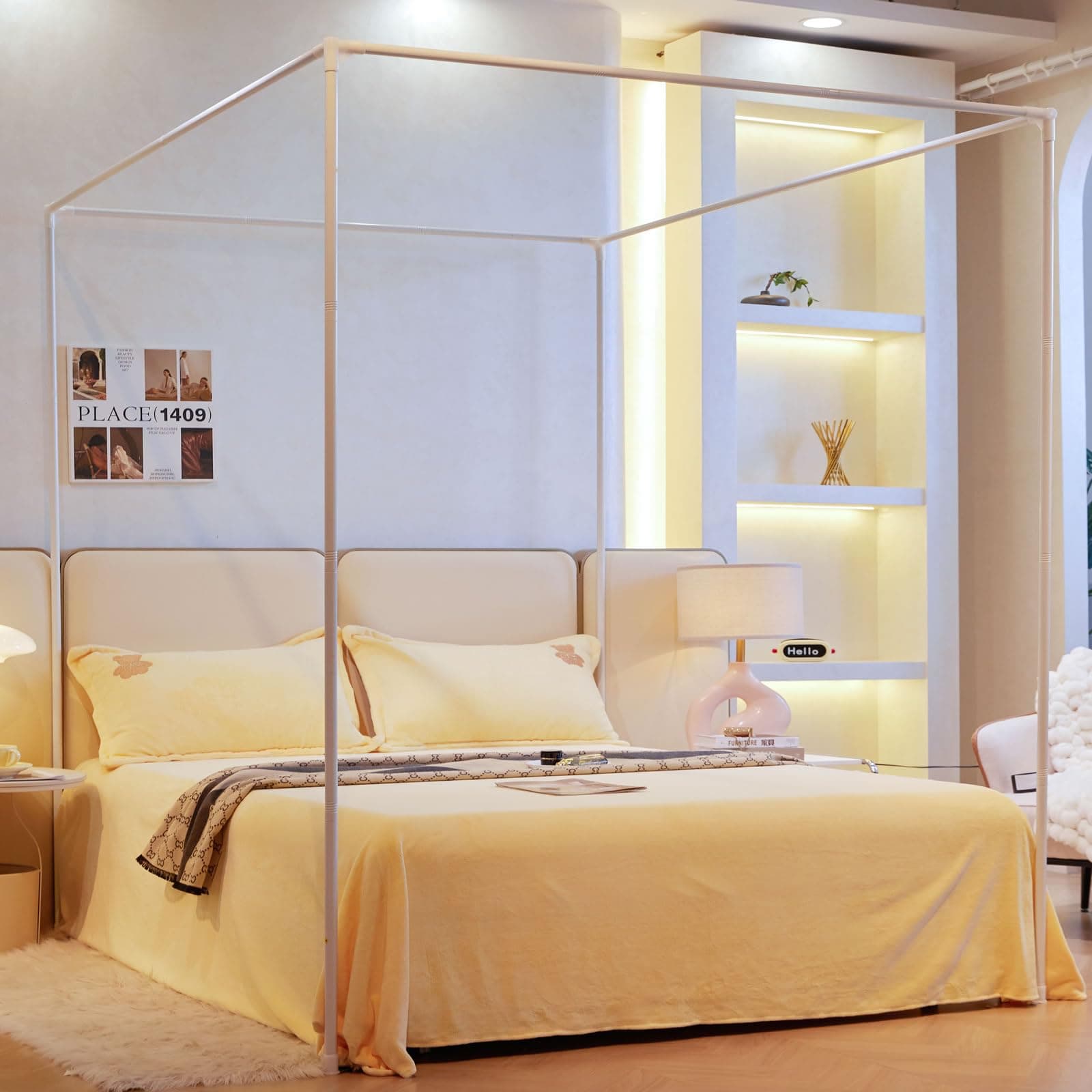 AIKASY Premium Canopy Bed Frame Post for Queen Size Beds, Enhanced Metal Poles, Four Corner Bed Brackets, Ideal for Metal and Wood Bed Frames, Bedroom Decor Upgrade (White, Queen)