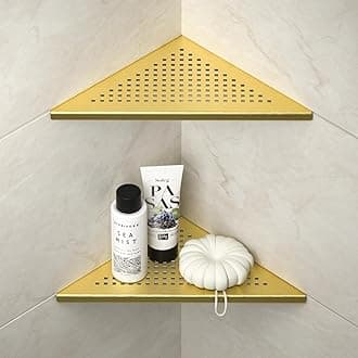 Corner Shower Shelves 10", Brushed Gold 304 Stainless Steel Recessed Bathroom Shelf, Grout in Shelf Rack for Tiled Wall, 2 Pack
