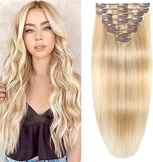Clip in Hair Extensions Real Human Hair 3.9oz/110g Clip ins 100% Human Hair Extension for Women 8pcs Per Set with 18 Clips Double Weft (22 Inch #18/613 Dark Blonde Highlighted Bleach Blonde)