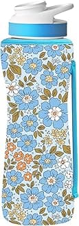 32oz Cute Printed Sleeve Compatible With Cirkul Water Bottle For Plastic And Stainless Steel Bottles 32oz Neoprene Sweat-Wicking Material Insulated Cover Designed With Handles (Blue Flower)
