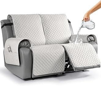 TAOCOCO Loveseat Recliner Cover Non-Slip Sofa Slipcover, Pet Cover for 2 Seater Recliner with Elastic Straps, Washable Reclining Loveseat Covers Recliner Furniture Protector (2 Seater, Off White)