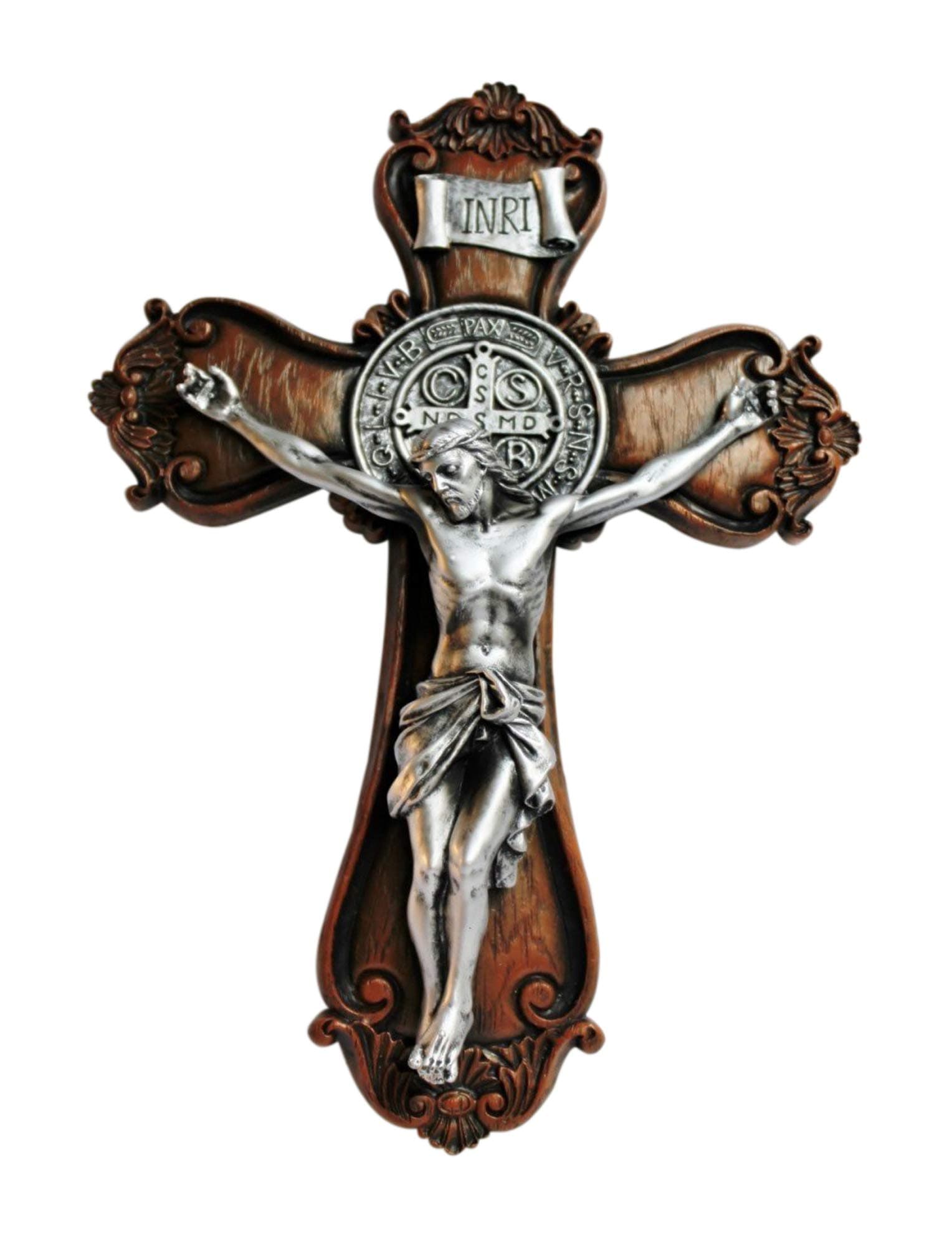 St. Benedict Wood Look Catholic Wall Crucifix