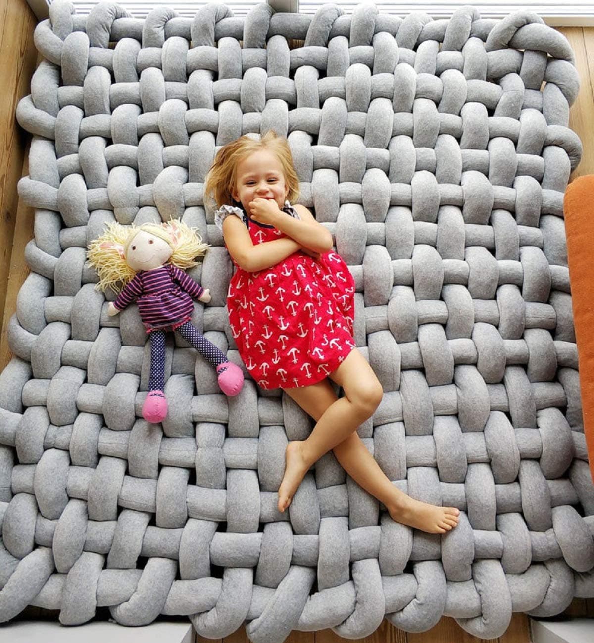 Baby Knot Plush Sleeping Mat, Handmade Soft Cotton Square Play Mat Nursery Rug, Nursery Decor Floor Pillow Activity Mat for Kids Room Rug Gray 24" 40".