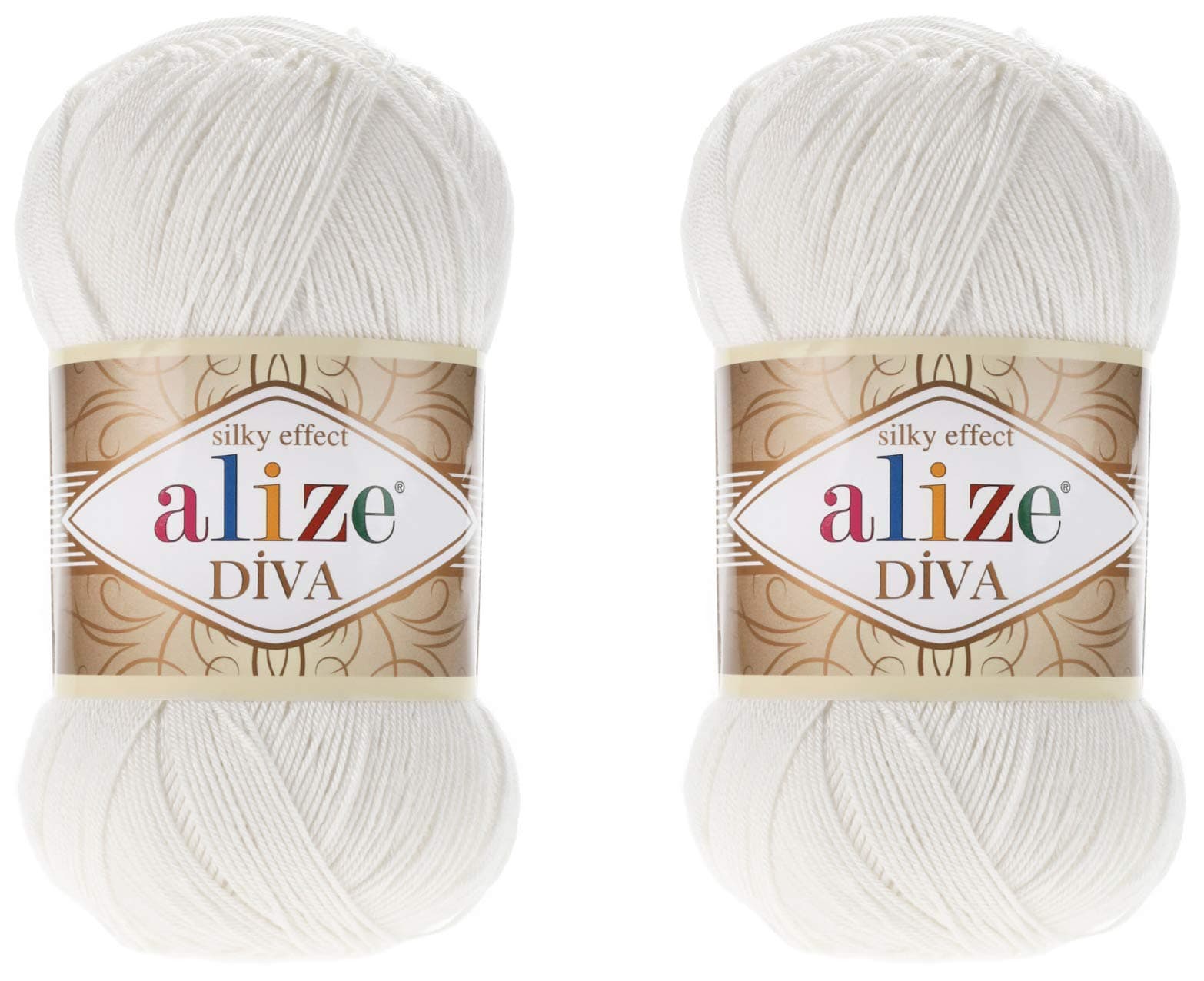 AlizeDiva Yarn Hand Knitting Yarn 100% Microfiber Acrylic Yarn Alize Diva Silk Effect Thread Crochet Art Lace Craft Lot of 2 skeins 200gr 767 yds (450-Pearl)