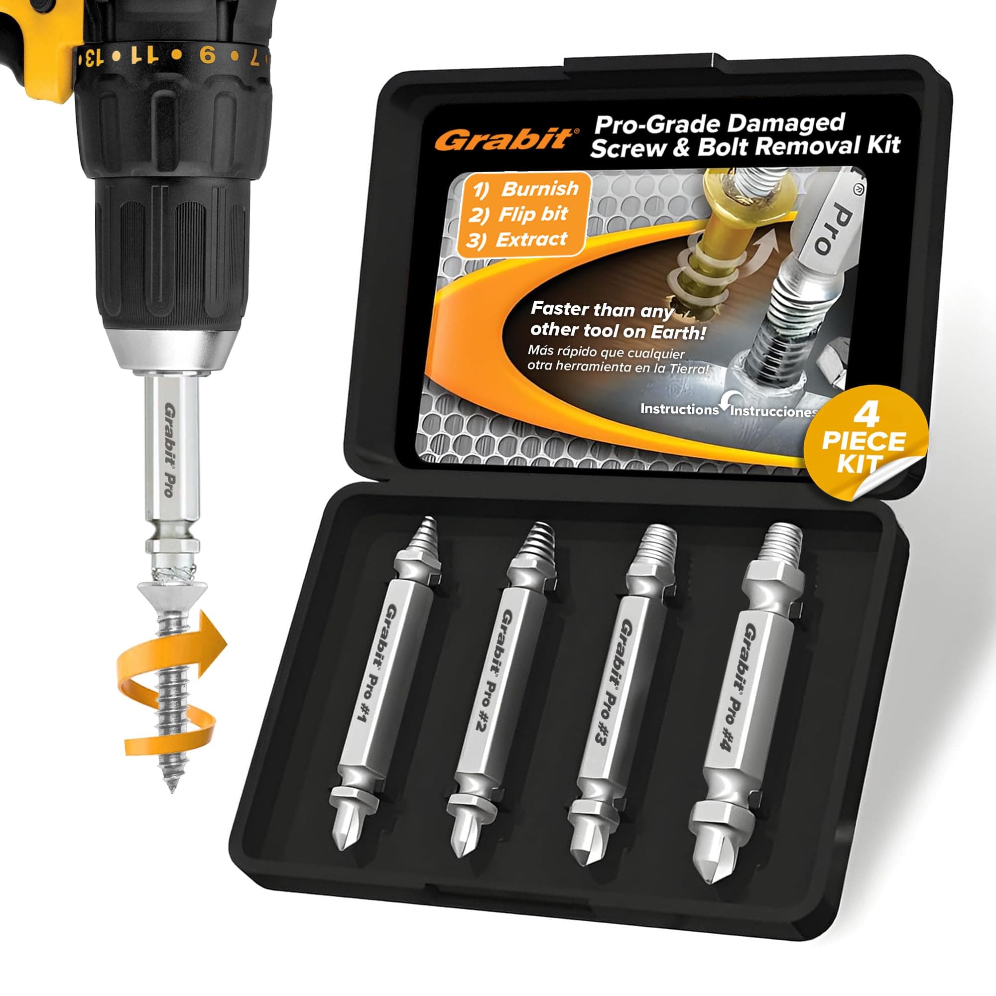 Alden 8440P Pro Grabit Broken Bolt and Damaged Screw Extractor 4 Piece Kit