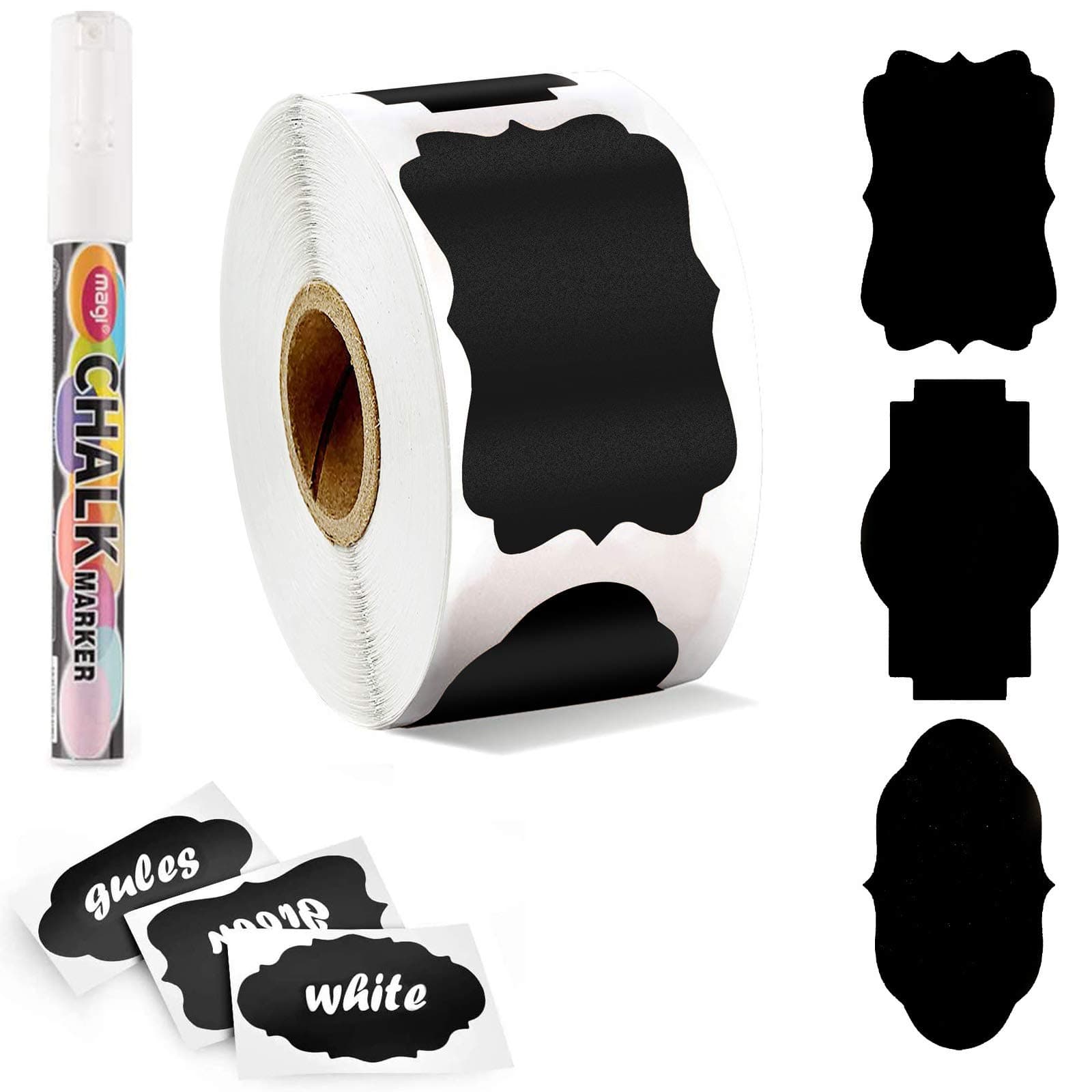 Premify 300 Chalkboard Labels & White Marker, Pantry and Storage Stickers for Jars, Kitchen Labels for Jars, Mason, Spice, Glass, Cups, Containers, Canisters, Bathroom, Laundry Room, Office Organizer