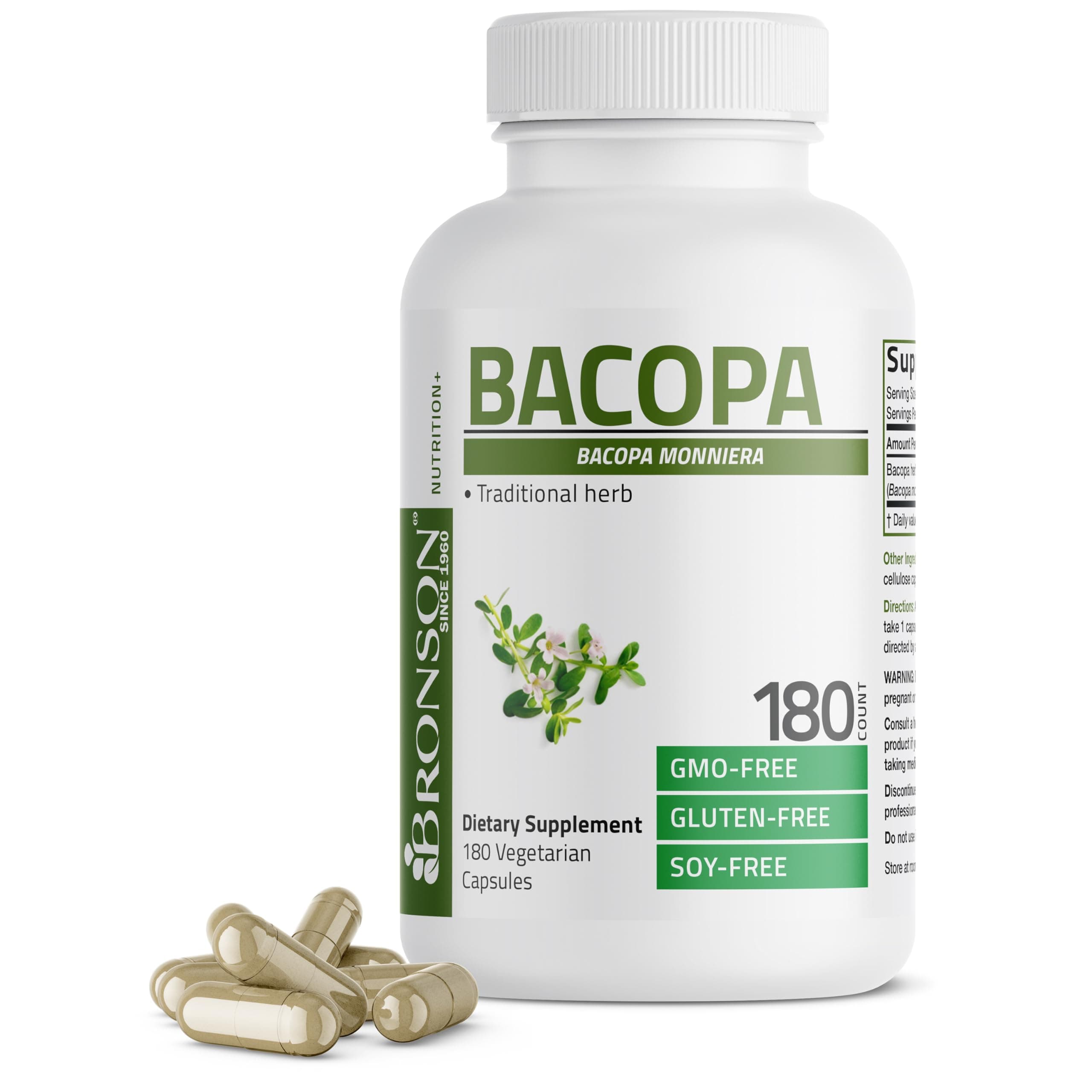 Bacopa Supports Healthy Brain Function and Mental Performance, Traditional Herb, Non-GMO, 180 Vegetarian Capsules