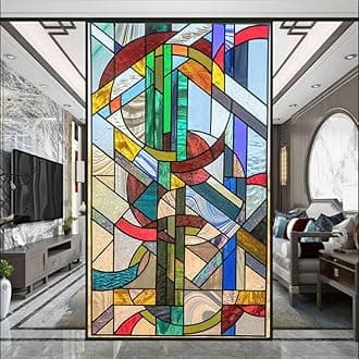 Stained Glass-Church Style Decorative Privacy Window Film Glue Free Static Cling Decals Heat Control Glass Sticker for Home Office W27.6 x H78.74(70x200cm)