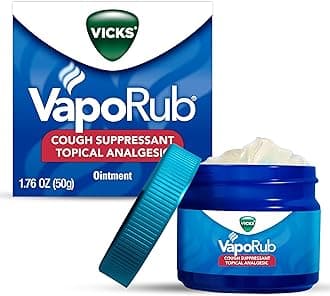 VapoRub, Original, Cough Suppressant, Topical Chest Rub & Analgesic Ointment, Medicated Vicks Vapors, Relief from Cough Due to Cold, Aches & Pains, 1.76oz