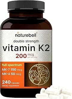 NatureBell Vitamin K2-240 Capsules - 200mcg Double Strength MK-7 & MK-4 Complex - Heart, Bone & Immune Health Support* - Complete K Vitamins Formula