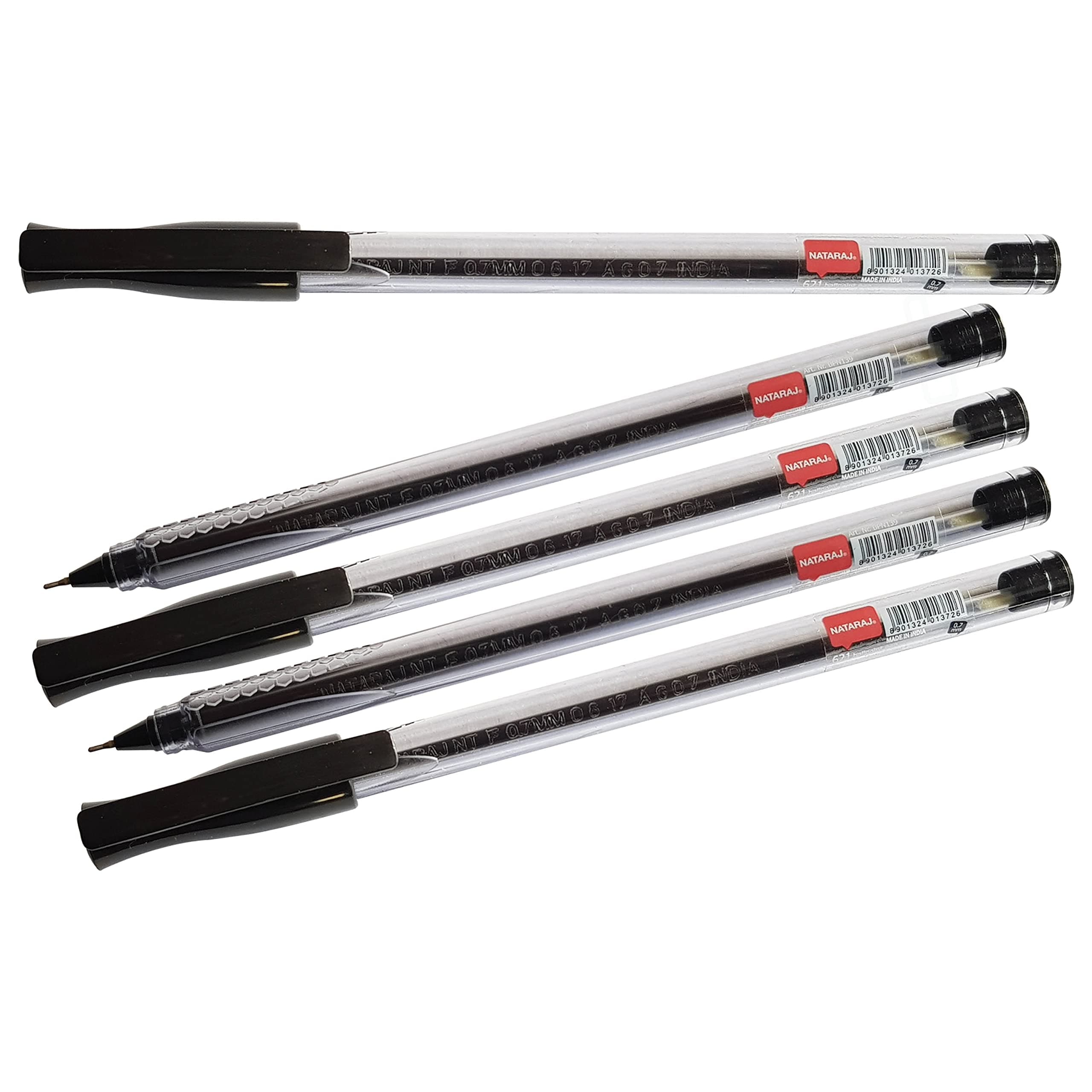 NATARAJ 5 x 0.7mm Tip 621 Smooth Writing BLACK Ballpoint Pens Soft Easy Grip