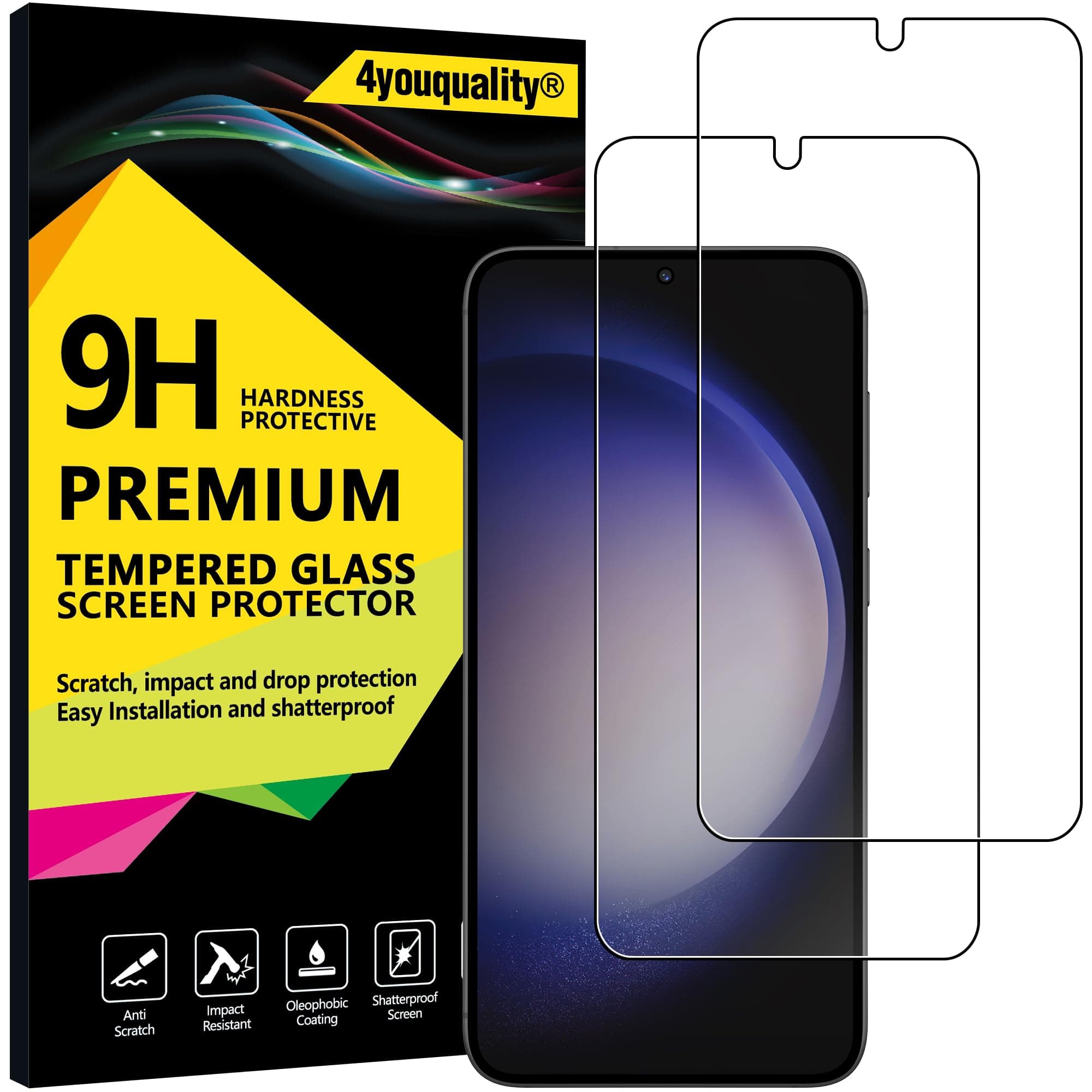 4youquality Screen Protector for Samsung Galaxy S23 Plus / S23+, Tempered Glass Film, 2-Pack, [LifetimeSupport][Impact-Resistant][Anti-Scratch]