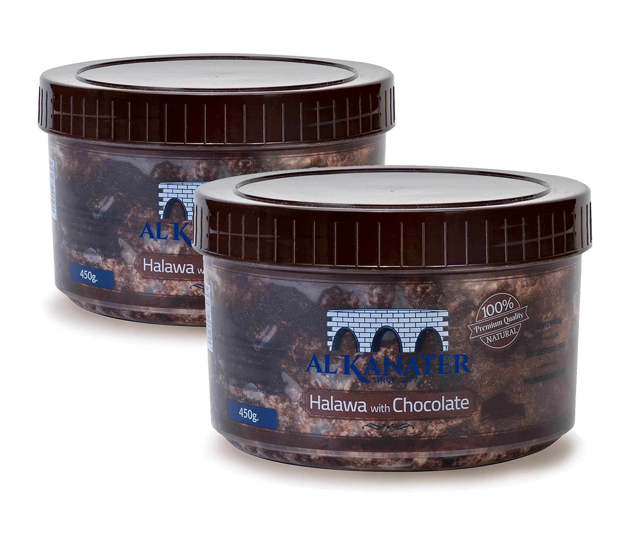 Al Kanater, Halawa Chocolate Spread, 2 x 450 gr, Traditional Tahini, Sesame Candy, 100% Natural Ingredients, Vegetarian, Coco Powder, Halal Product, Cholesterol Free and Gluten Free.
