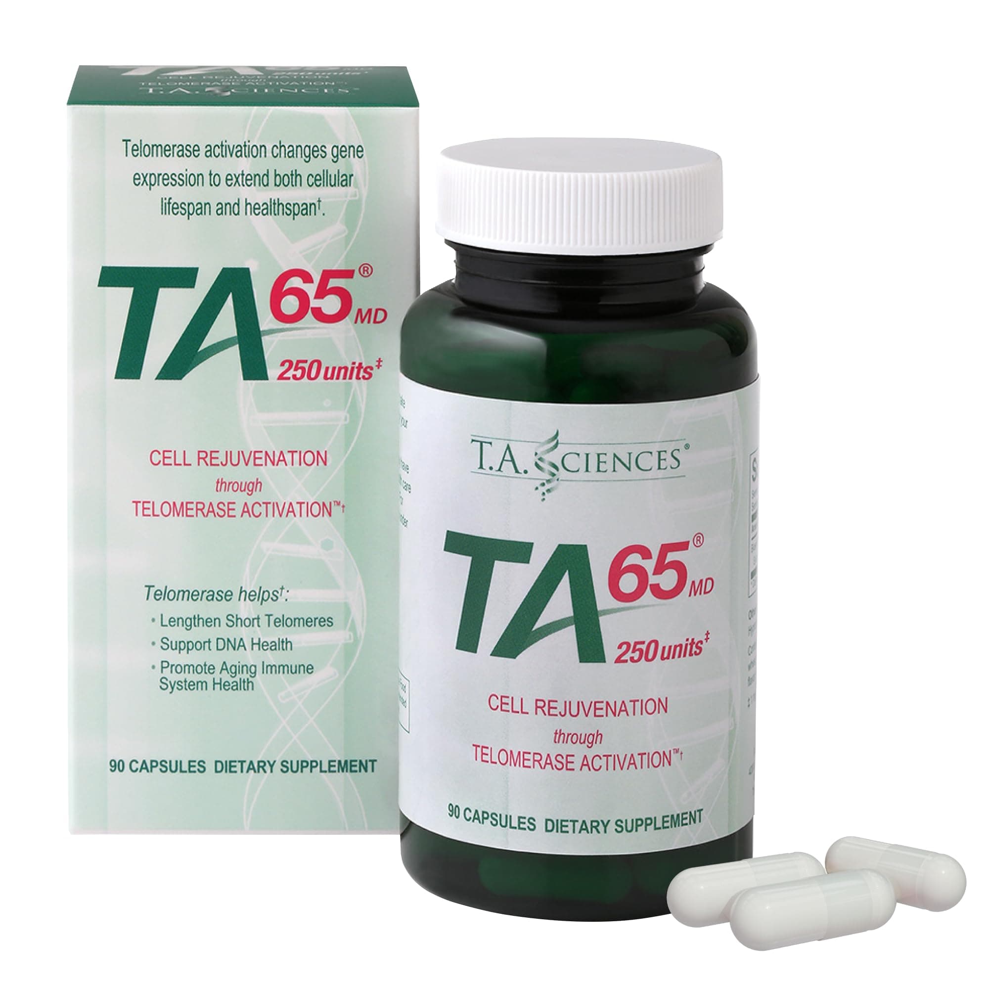 TA-65 Telomere Activation Supplement - 2.5 Times Potency, 90 Capsules (1-Pack (90 Count), with Box)