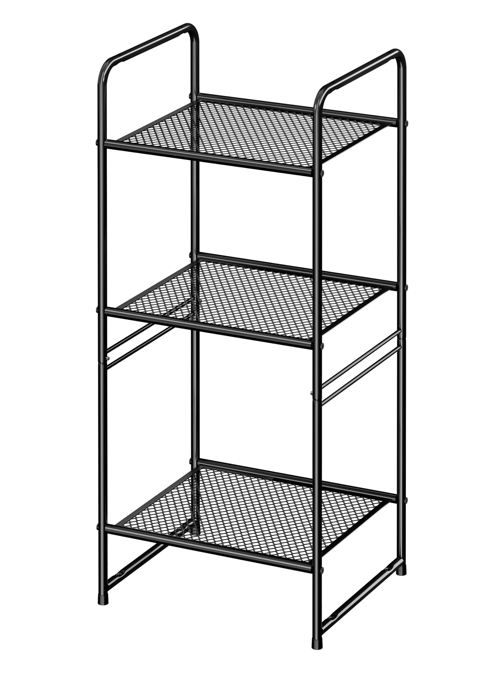 3-Tier Mesh Shelving Unit Outdoor Indoor Waterproof, Stackable Metal Plant Shelf Stand, 17.7-Inch Width Laundry Display Storage Rack, Black