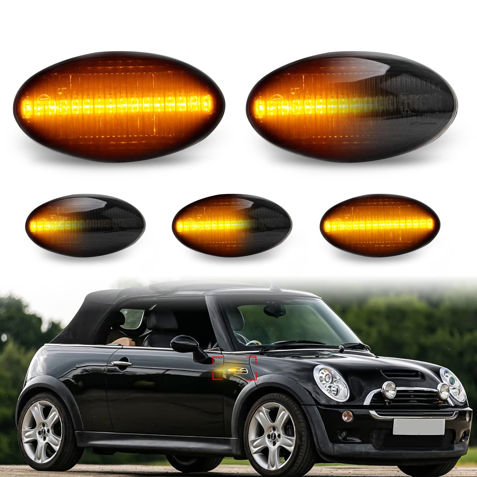 Bestview Side Marker Light Assembly Compatible for MINI Cooper R50 R52 R53 2002-2006, Sequential Blink Amber Turn Signal Lights Smoked Lens 2PCS