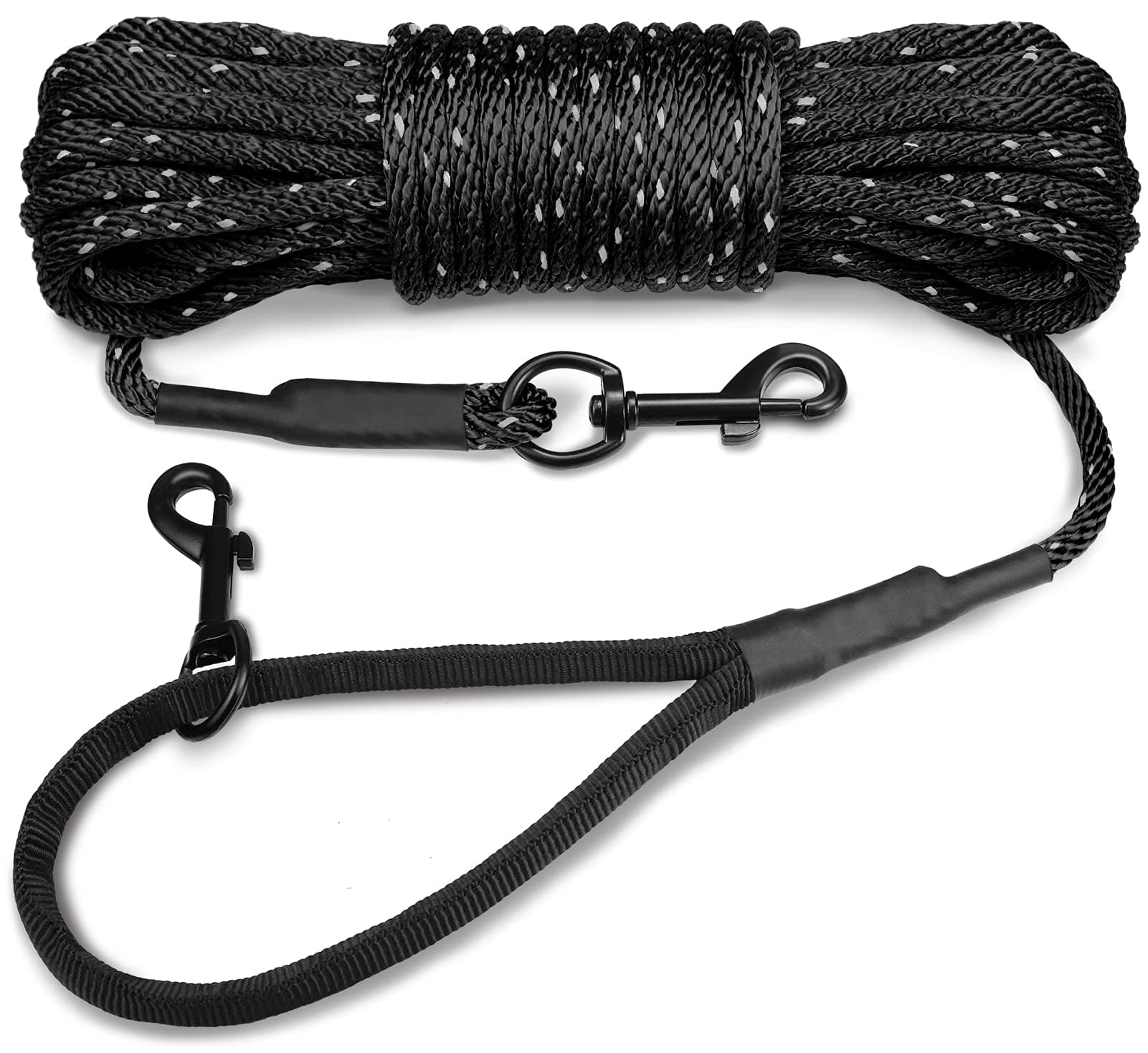 Joytale Long Training Lead for Dogs, 15/10/5M Strong Reflective Dog Training Leads with Soft Handle, Nylon Rope Long Line Dog Leads for Small and Puppy Dogs with 2 Hook Tie out, 10M, Black