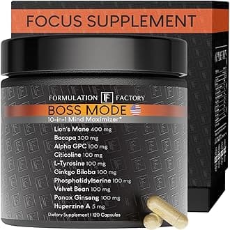 Formulation Factory Nootropic Brain Supplement - Boss Mode Focus & Memory Complex with Lion's Mane, Alpha GPC & Bacopa - Cognitive Support - 120 Capsules, 2 Month Supply