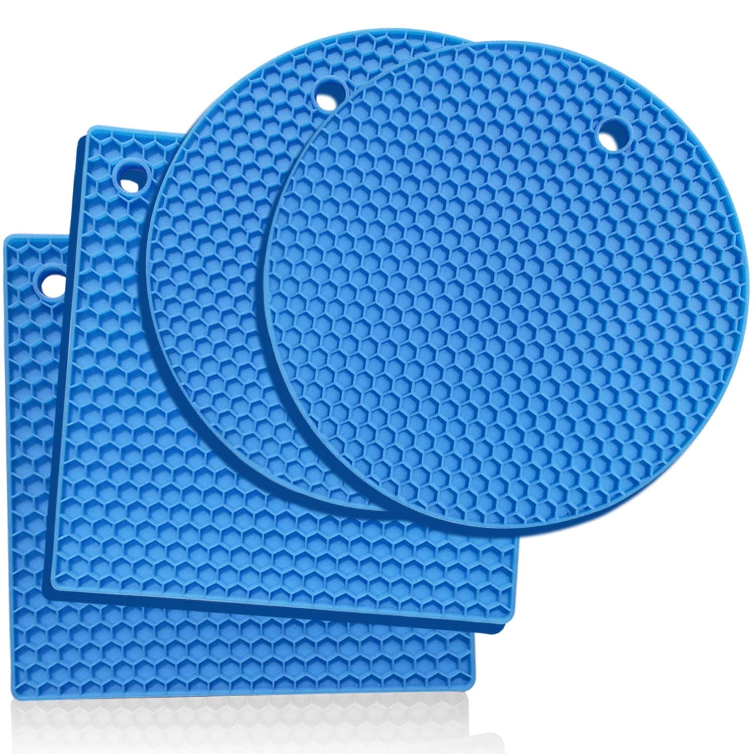 4 Premium Silicone Hot Pads for Kitchen, Trivets for Hot Pots and Pans, Flexible Heat Resistant Trivets for Hot Dishes, Multipurpose Non Slip Silicone Mat for Kitchen Counter, Oven Mitts - Blue