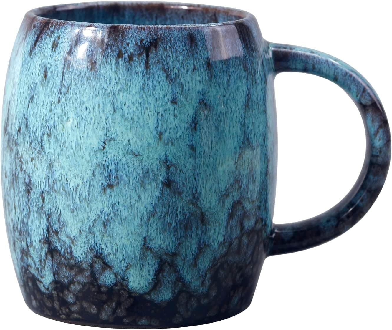 Coffee Mug for Desk Home Office Pretty 16 oz Ceramic Coffee Mugs Tea Milk Cup Unique Kiln Altered Glaze Porcelain Mug for Home/Office Dishwasher and Microwave Safe (Deep Cyan)
