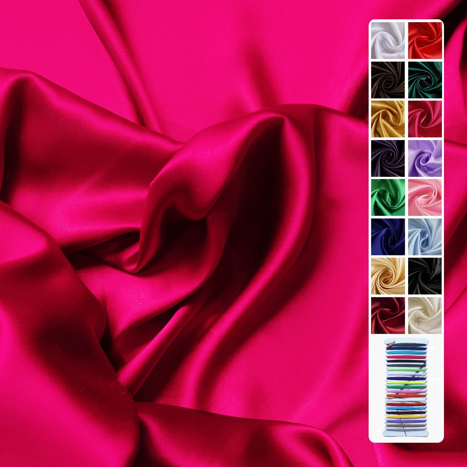 Fuchsia Satin Fabric 60 Inch by 2 Yards Solid Silky Charmeuse Fabrics for Wedding Decoration Table Cover DIY Dress Fashion Backdrop Crafts Support